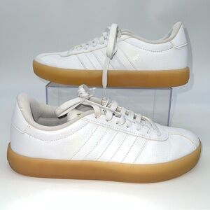Adidas Women’s Classic White on White Leather Sneakers with Tan Mid/Out Sole-8